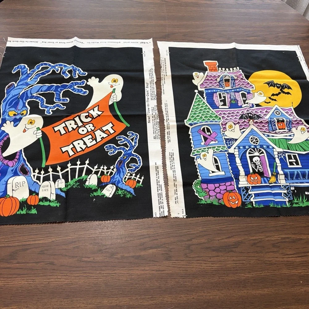 Vintage Halloween Trick Or Treat Haunted House Cranston Fabric Panels Cut Sew